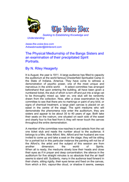 The Physical Mediumship of the Bangs Sisters and an Examination of Their Precipitated Spirit Portraits
