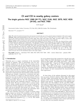 CI and CO in Nearby Galaxy Centers