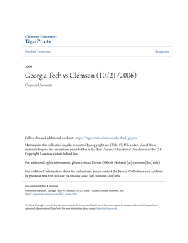Georgia Tech Vs Clemson (10/21/2006) Clemson University