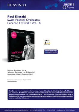 Paul Kletzki Swiss Festival Orchestra Lucerne Festival • Vol