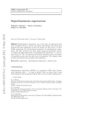 Superluminous Supernovae 56 I H Neato Ewe Uenv Jcaaddense and Ejecta Supernova Between Interaction the Ni, ⋆ − ∼ · · Ln .Sorokina I