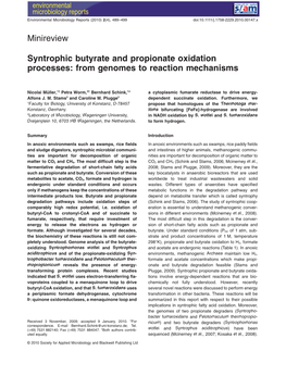 Syntrophic Butyrate and Propionate Oxidation Processes 491