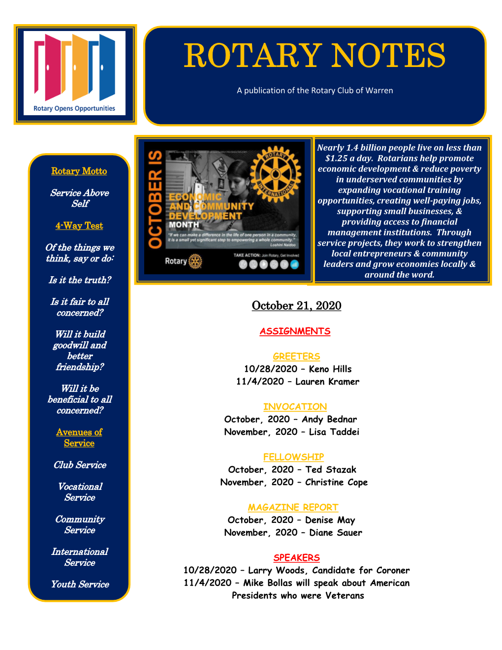 October 21, 2020 Bulletin