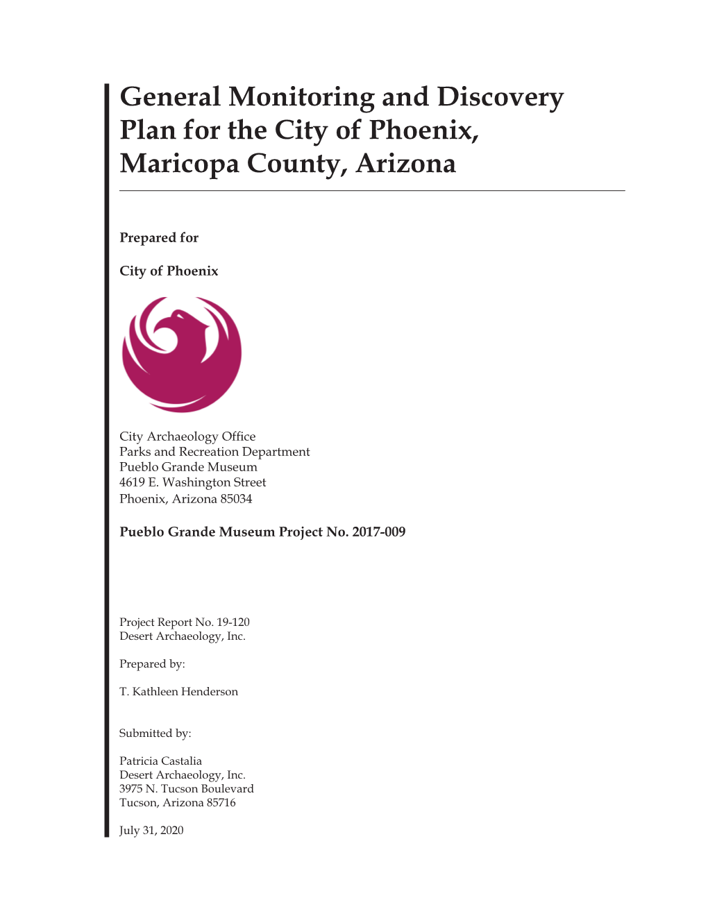 General Monitoring and Discovery Plan for the City of Phoenix, Maricopa County, Arizona