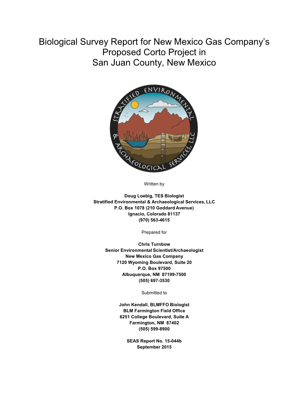 Biological Survey Report for New Mexico Gas Company's Proposed