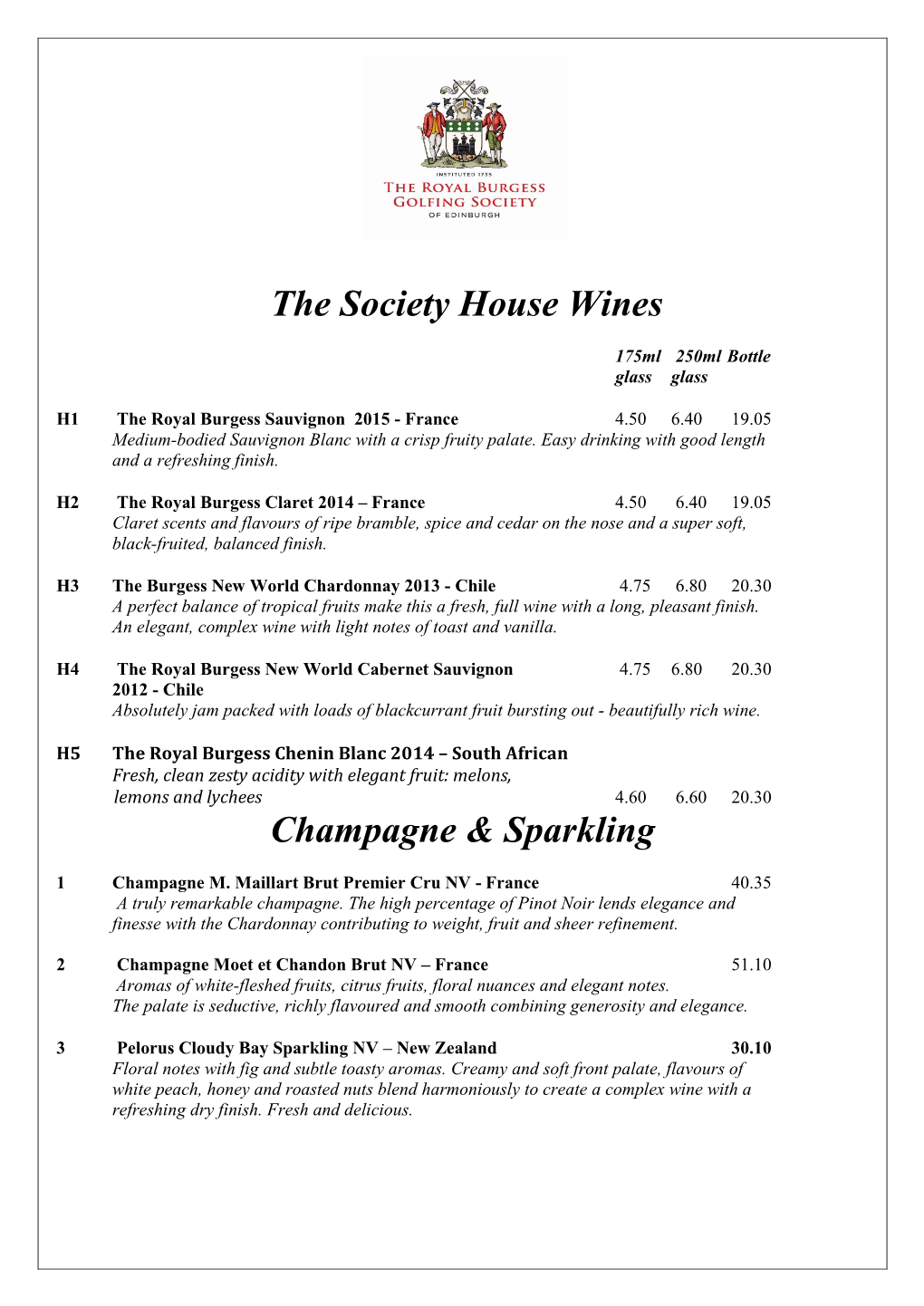 The Society House Wines Champagne & Sparkling