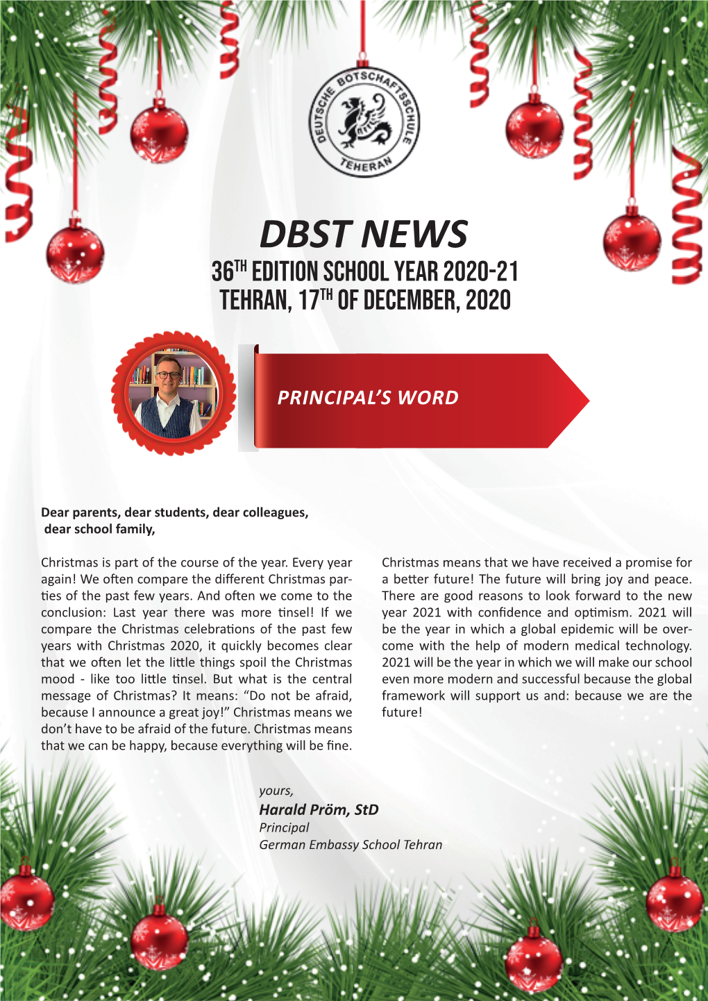 Dbst News 36Th Edition School Year 2020-21 Tehran, 17Th of December, 2020