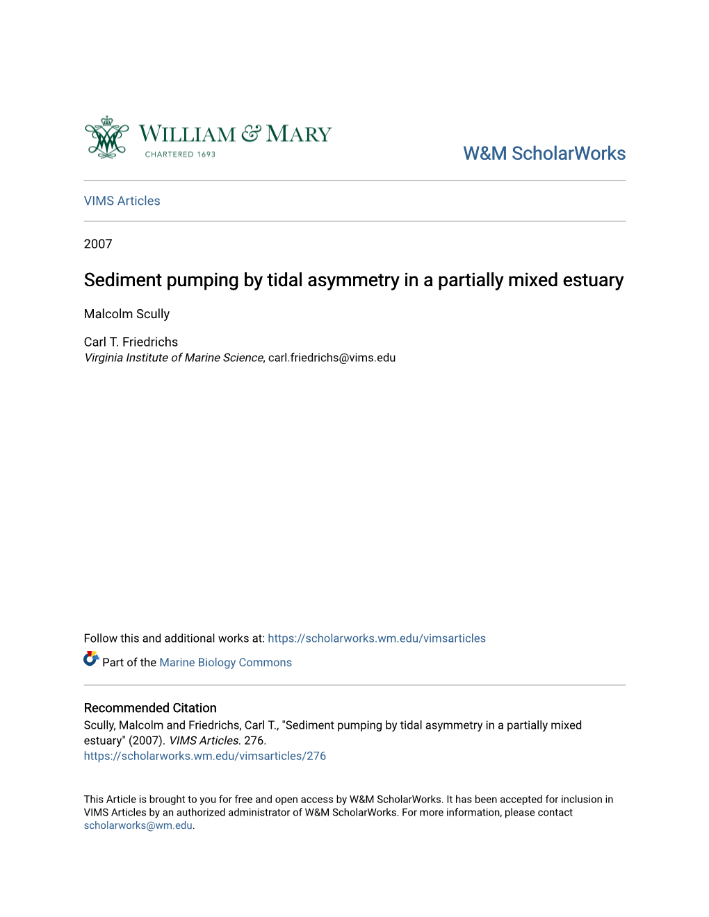 Sediment Pumping by Tidal Asymmetry in a Partially Mixed Estuary