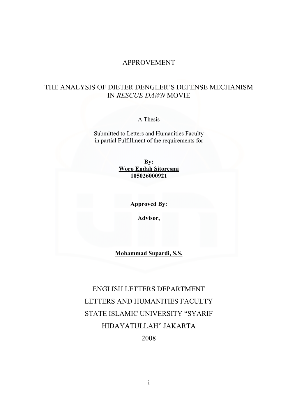 Approvement the Analysis of Dieter Dengler's Defense Mechanism in Rescue Dawn Movie English Letters Department Letters And