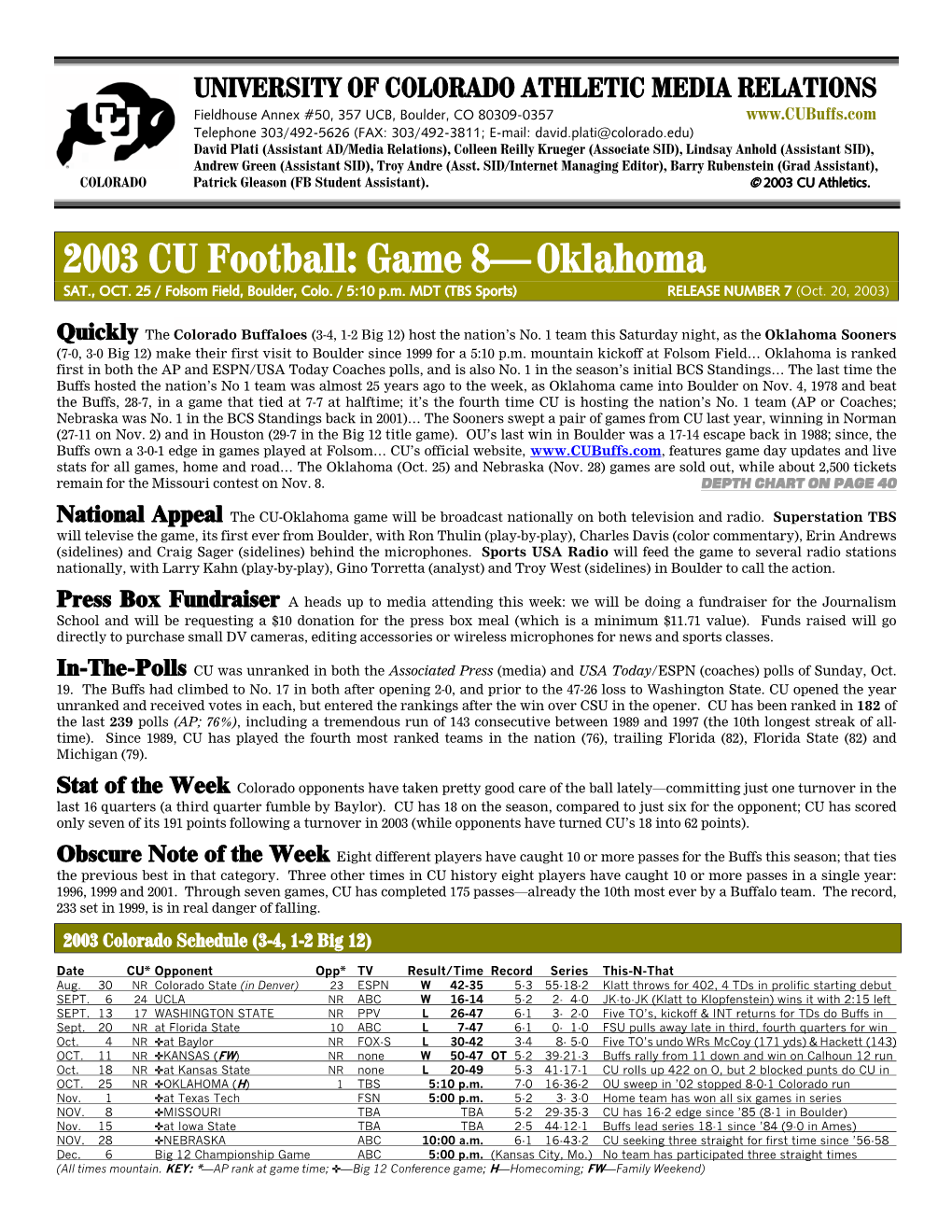 2003 CU Football: Game 8—Oklahoma