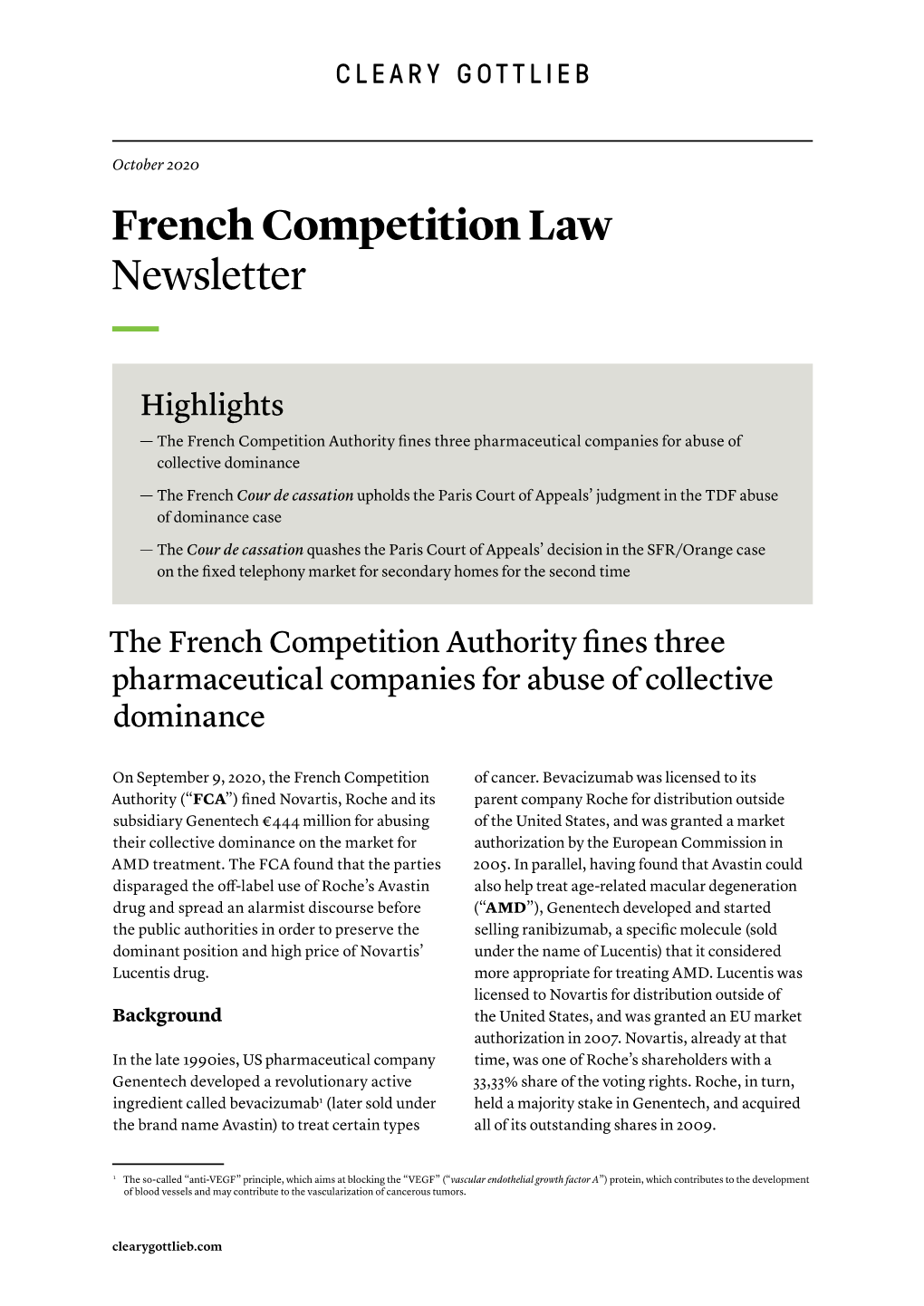 French Competition Law Newsletter, October 2020