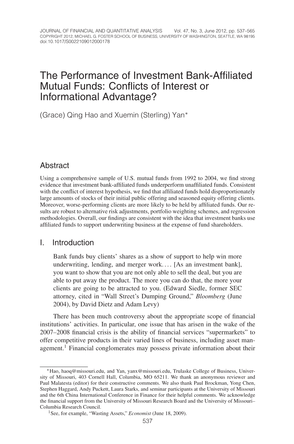 The Performance of Investment Bank-Affiliated