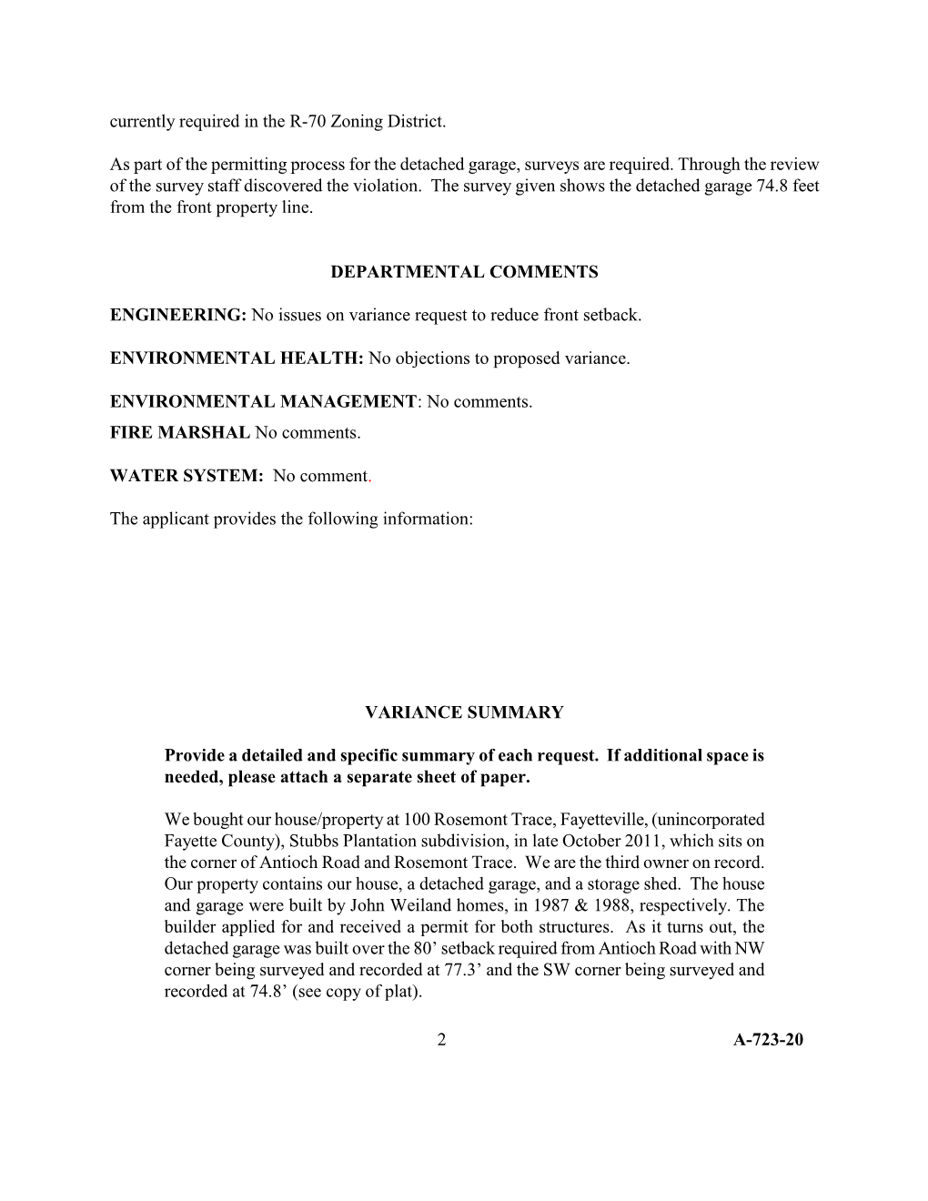 2 A-723-20 Currently Required in the R-70 Zoning