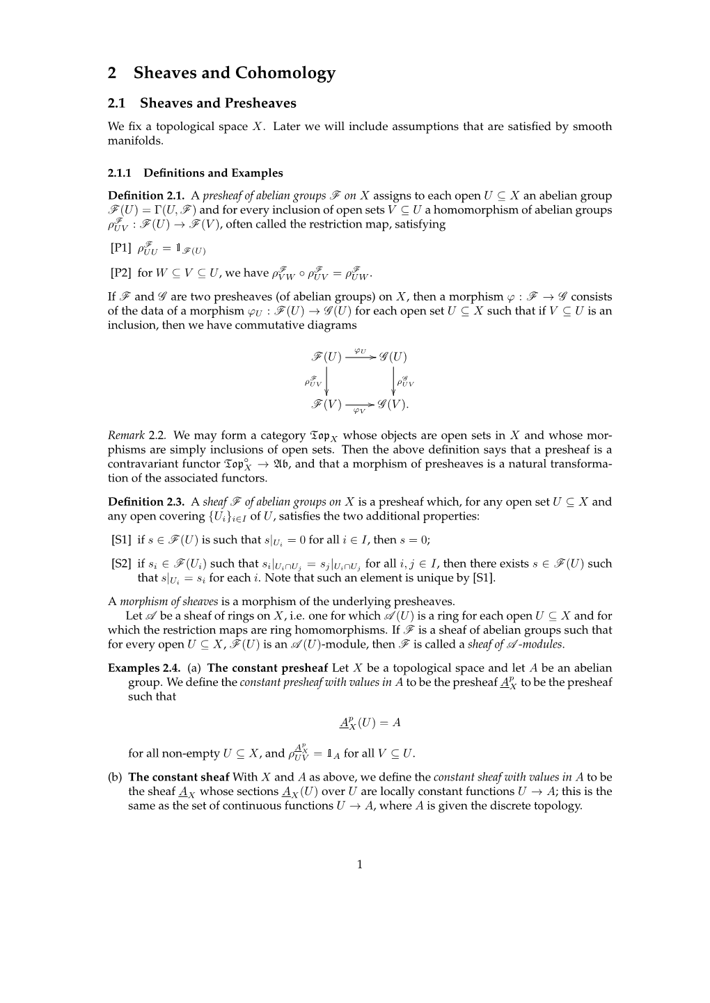 2 Sheaves and Cohomology