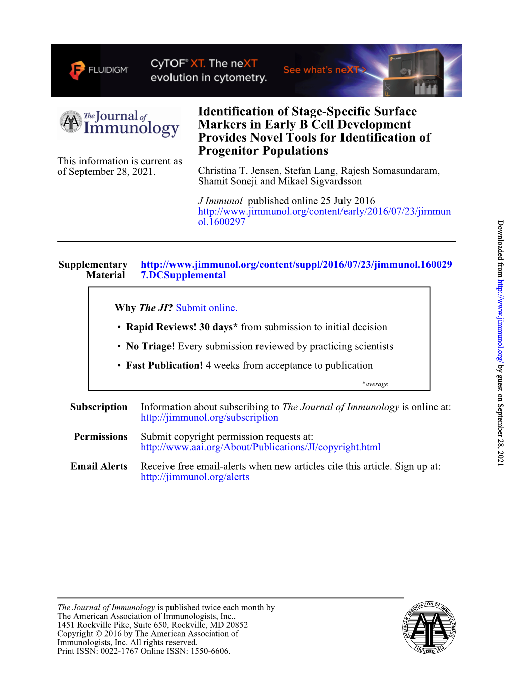 Identification of Stage-Specific Surface Markers in Early B Cell