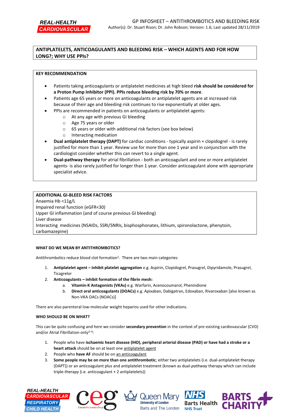 Antiplatelets, Anticoagulants and Bleeding Risk and Ppis