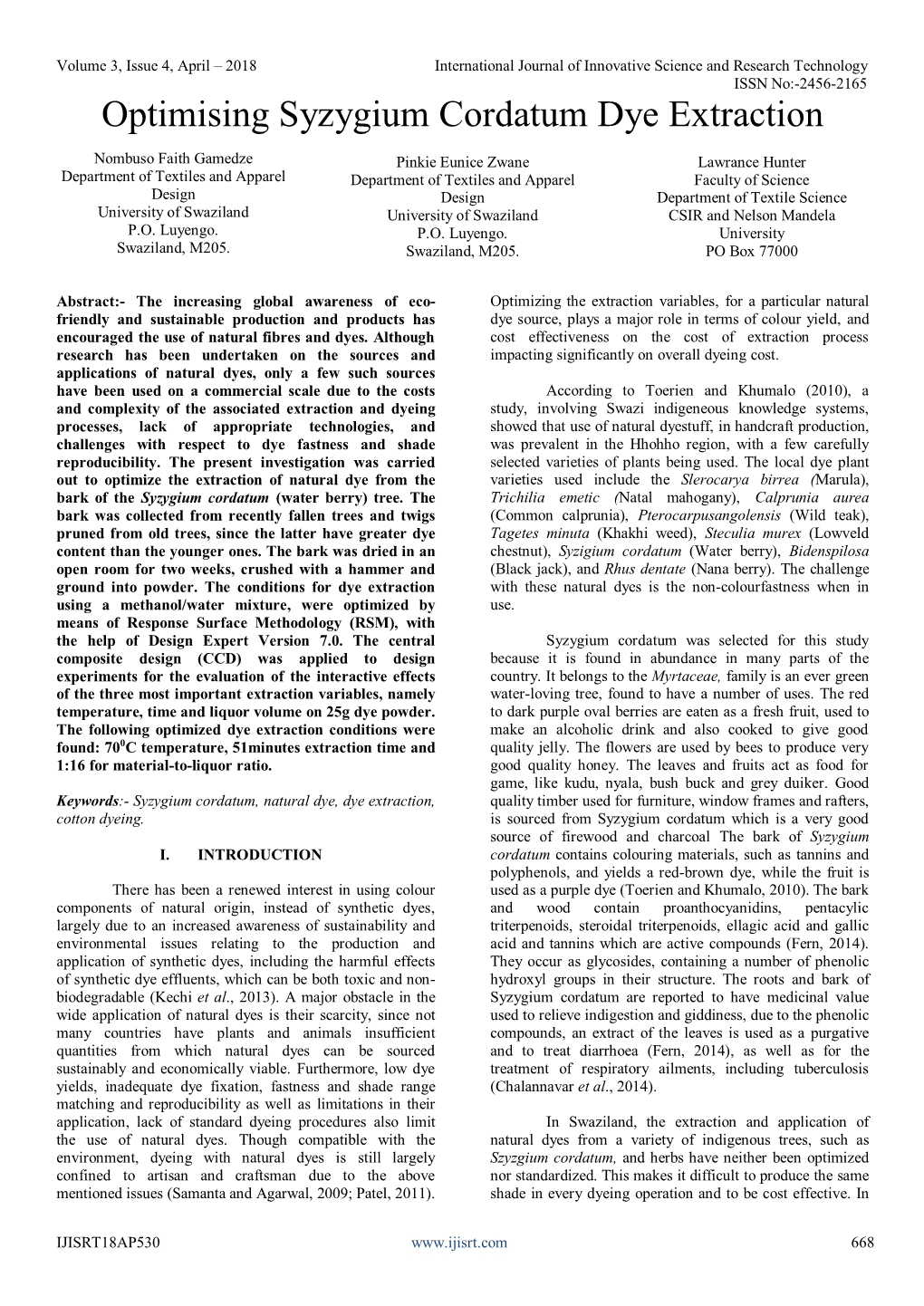 Optimising Syzygium Cordatum Dye Extraction