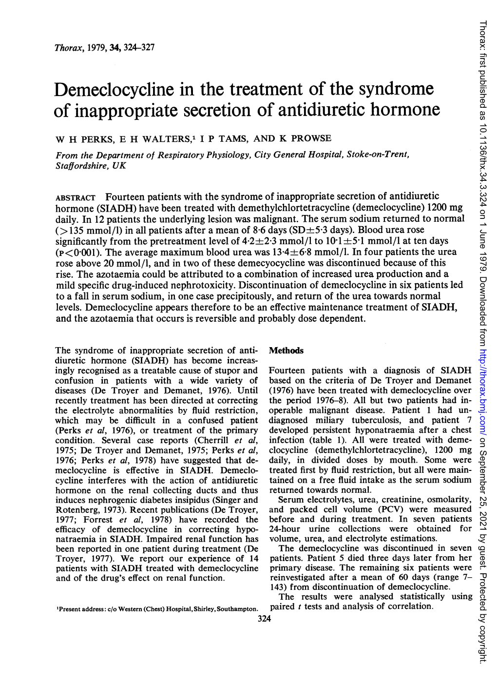 Demeclocycline in the Treatment of the Syndrome of Inappropriate Secretion of Antidiuretic Hormone