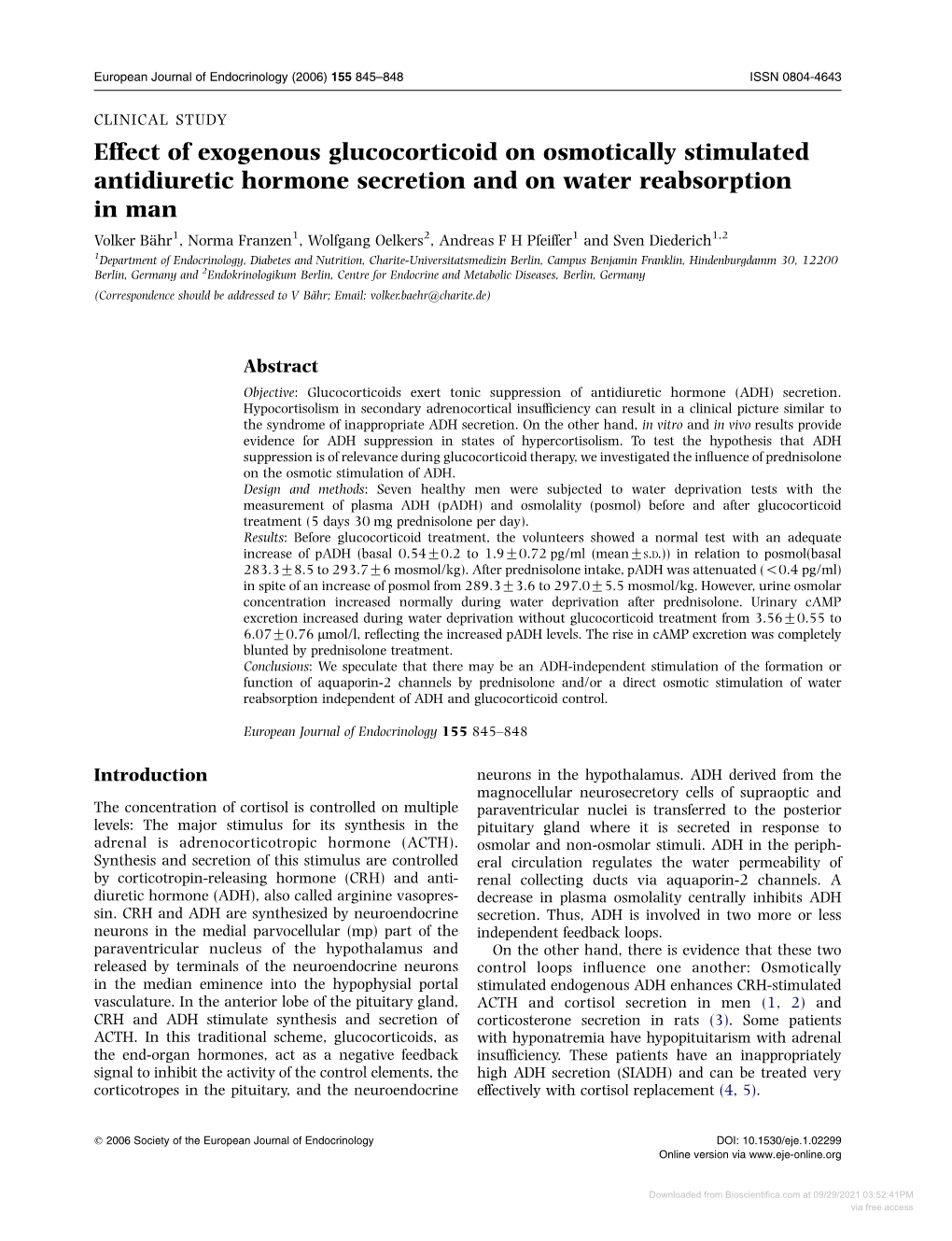 Effect of Exogenous Glucocorticoid on Osmotically Stimulated Antidiuretic