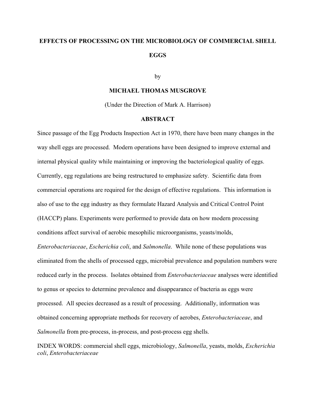 Effects of Processing on the Microbiology of Commercial Shell