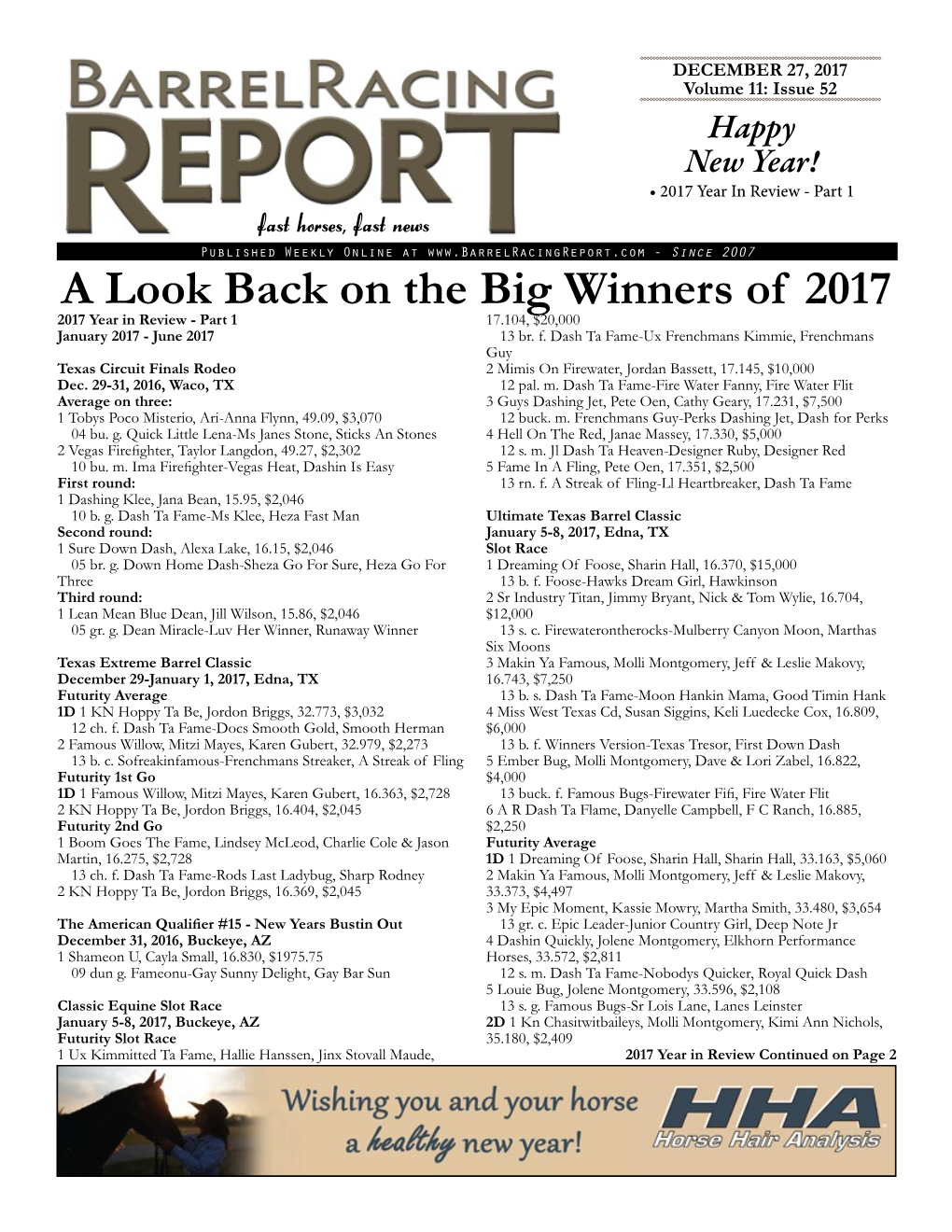 A Look Back on the Big Winners of 2017 2017 Year in Review - Part 1 17.104, $20,000 January 2017 - June 2017 13 Br