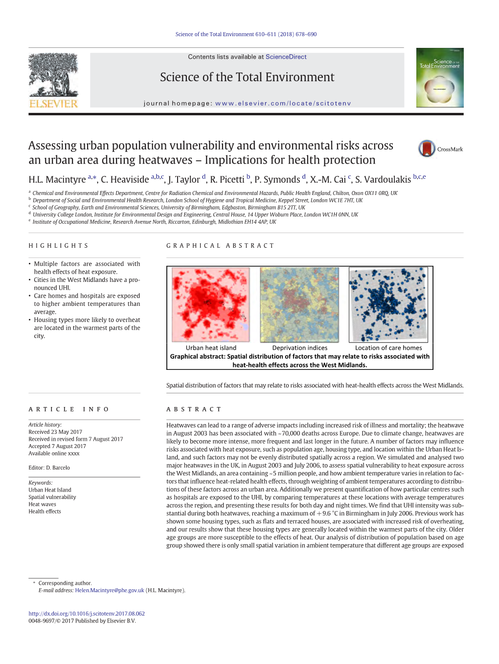 Assessing Urban Population Vulnerability and Environmental Risks Across an Urban Area During Heatwaves – Implications for Health Protection