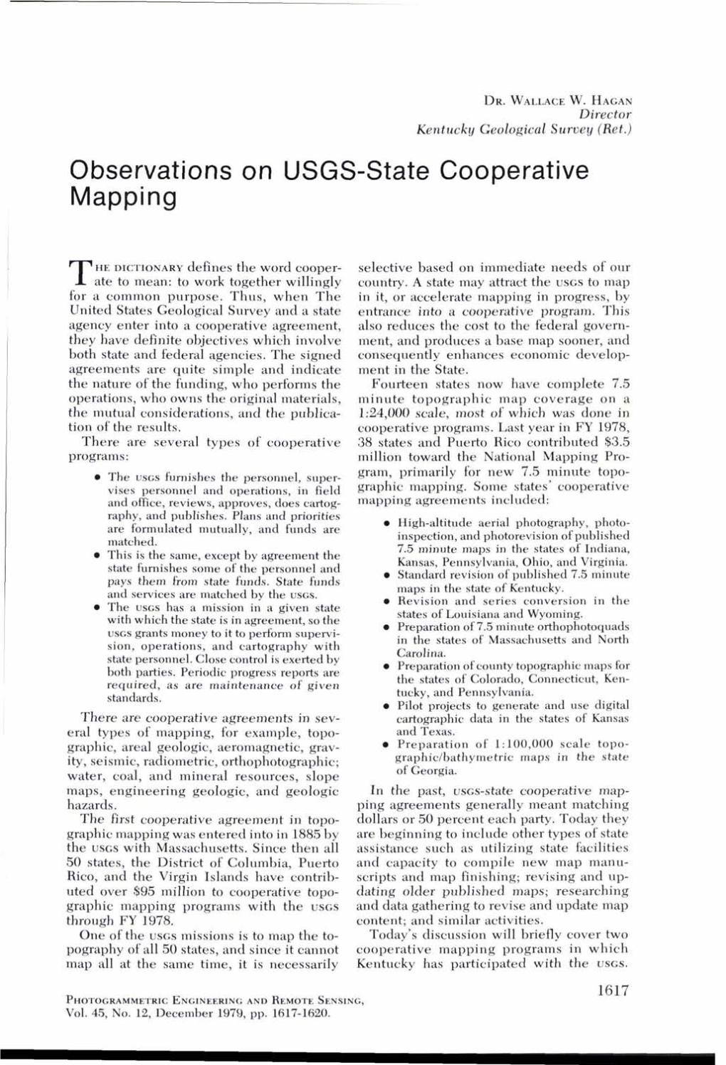 Observations on USGS-State Cooperative Mapping