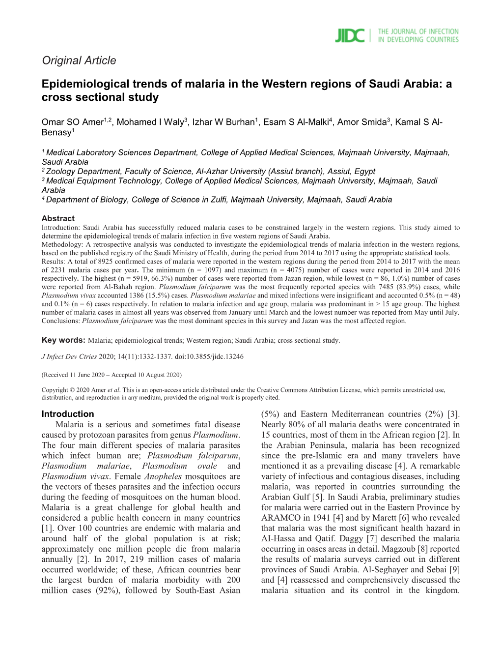 Epidemiological Trends of Malaria in the Western Regions of Saudi Arabia: a Cross Sectional Study