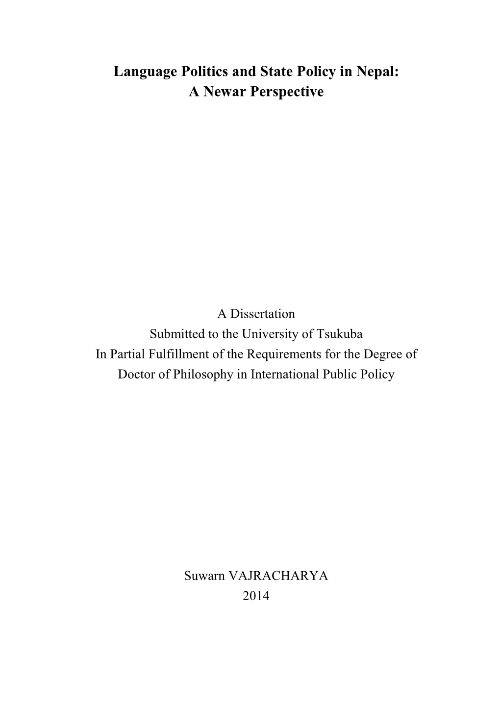 Language Politics and State Policy in Nepal: a Newar Perspective