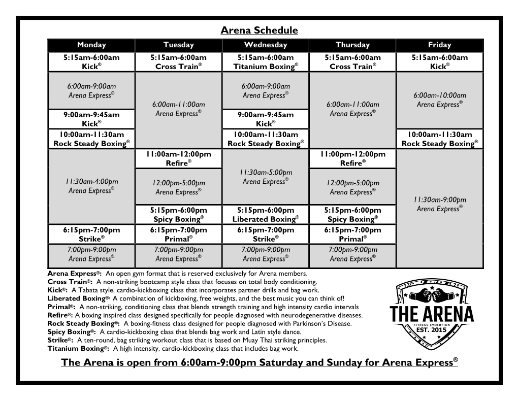 Arena Schedule