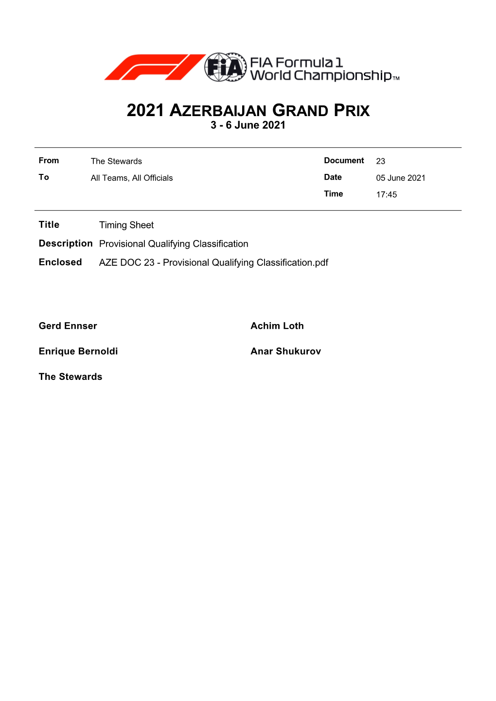 2021 AZERBAIJAN GRAND PRIX 3 - 6 June 2021