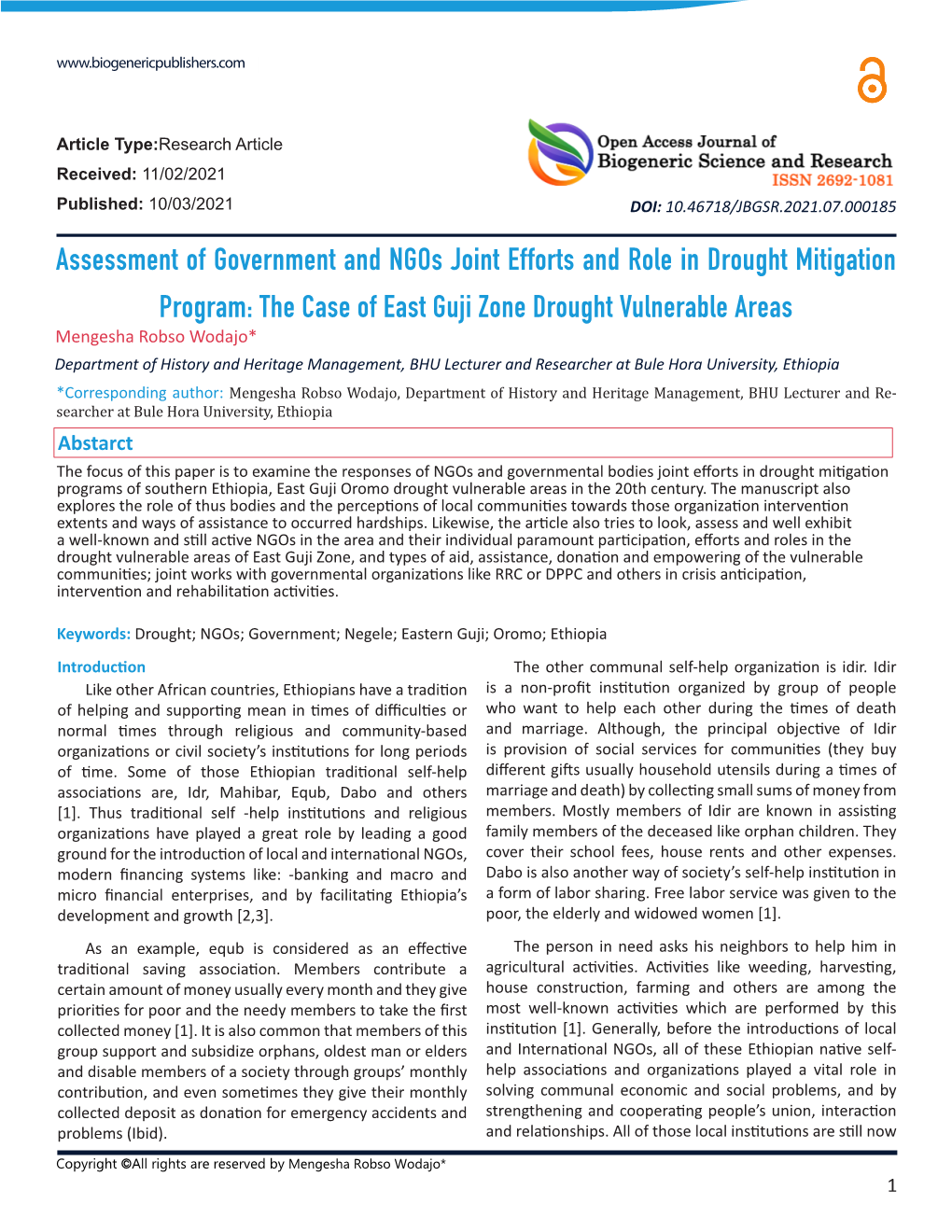 The Case of East Guji Zone Drought Vulne