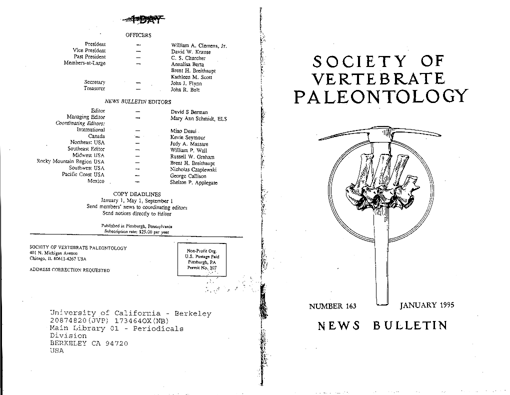 PALEONTOLOGY Editor David S Berman Managing Editor Mary Ann Schmidt, ELS Coordinating Editors: International -