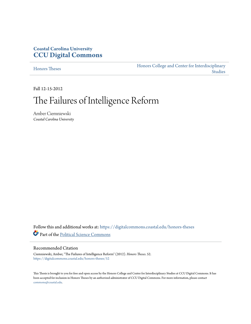 The Failures of Intelligence Reform