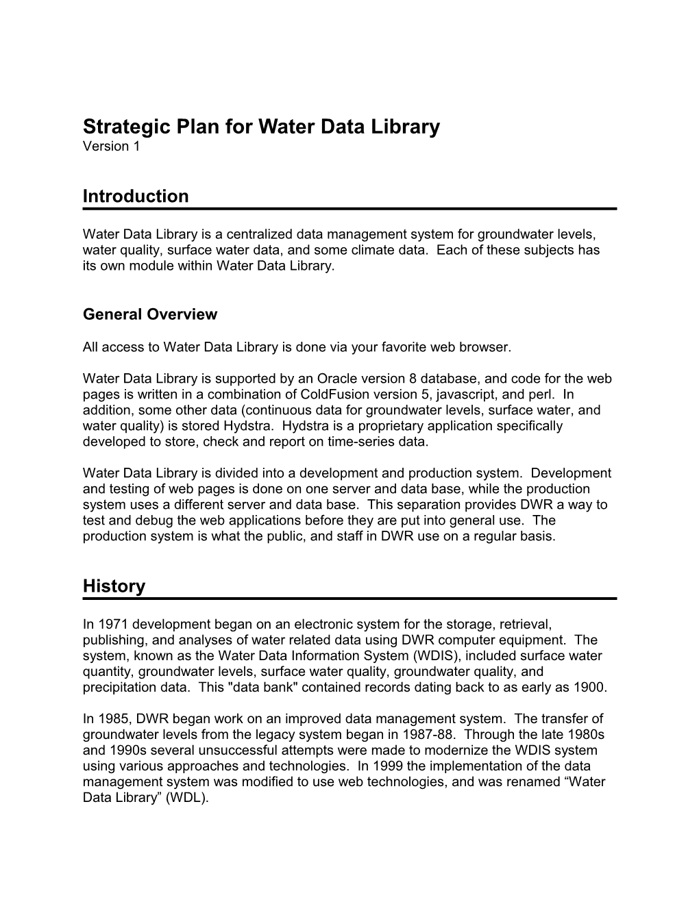 Strategic Plan for Water Data Library