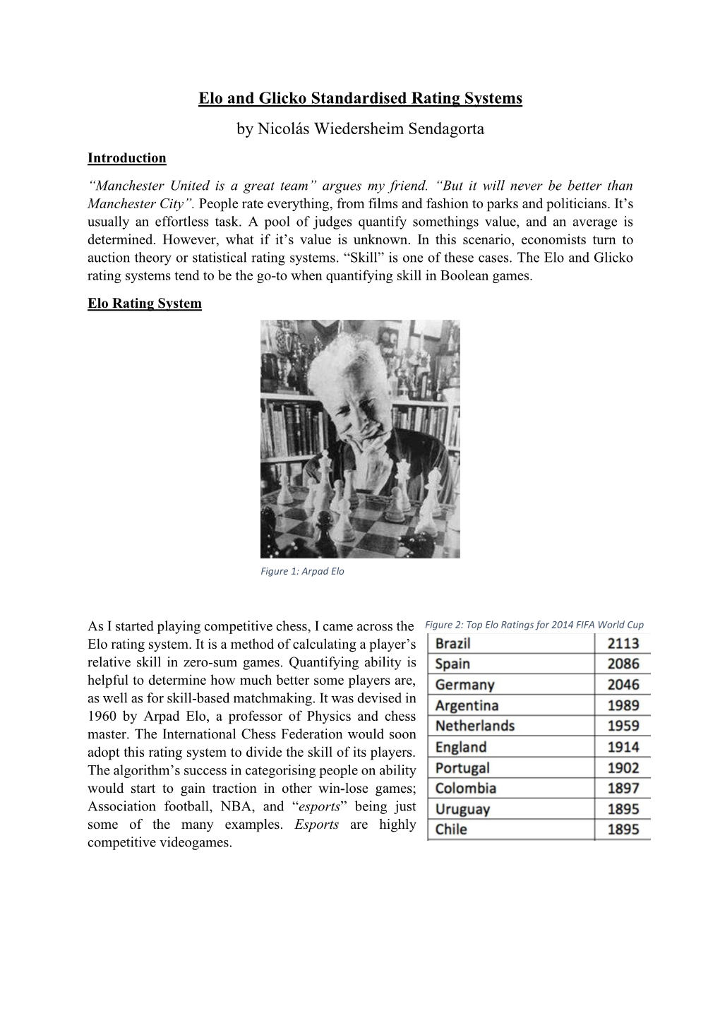 Elo and Glicko Standardised Rating Systems by Nicolás Wiedersheim Sendagorta Introduction “Manchester United Is a Great Team” Argues My Friend