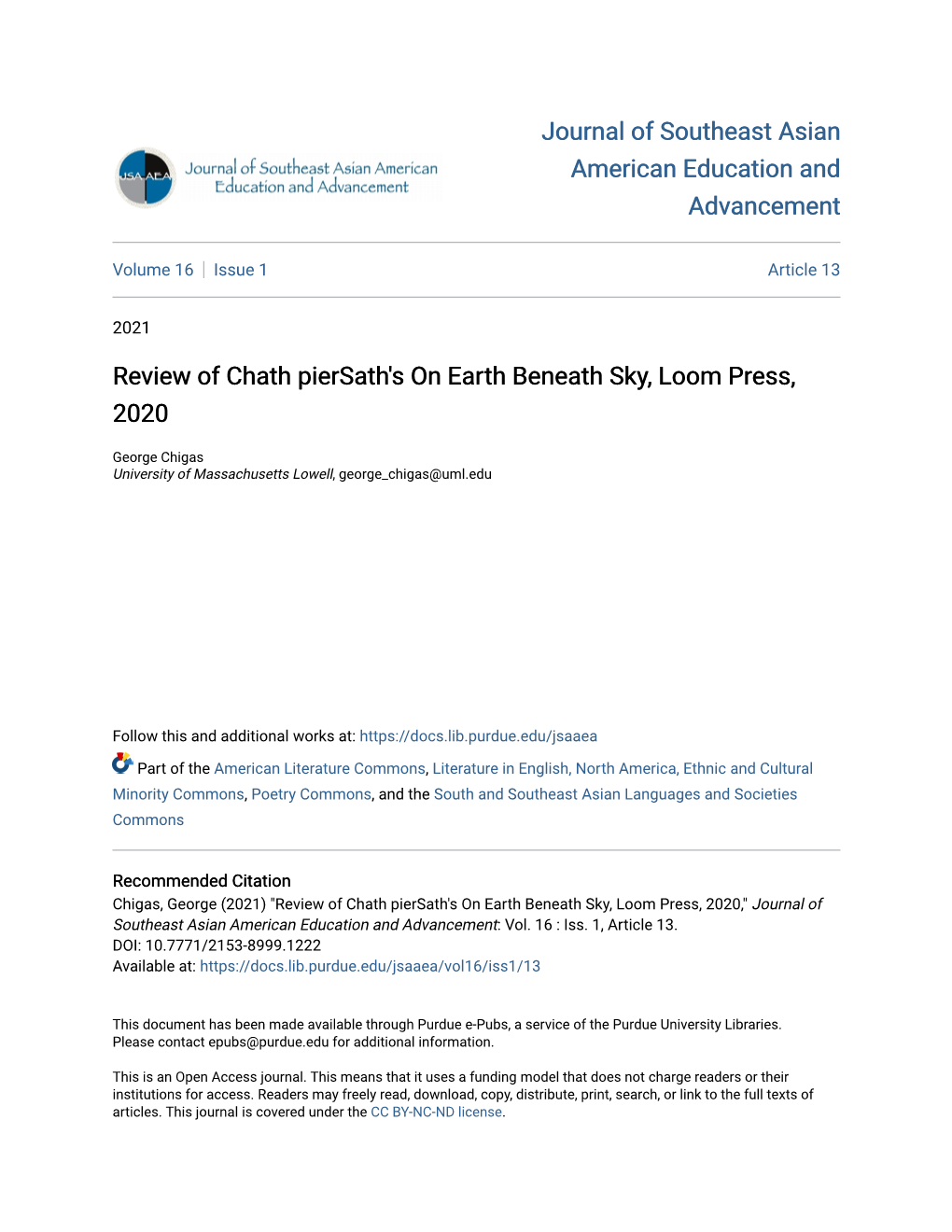 Review of Chath Piersath's on Earth Beneath Sky, Loom Press, 2020