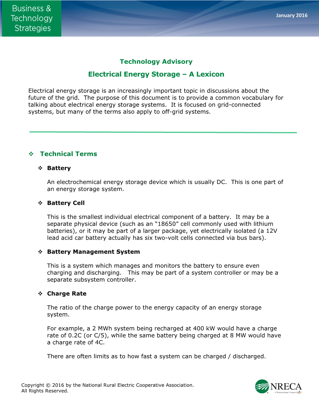 Electrical Energy Storage – a Lexicon