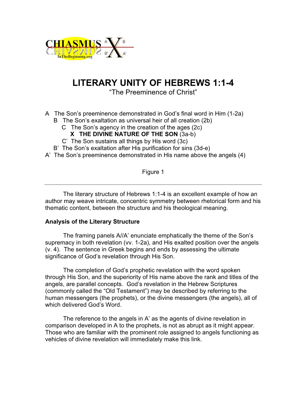 LITERARY UNITY of HEBREWS 1:1-4 “The Preeminence of Christ”