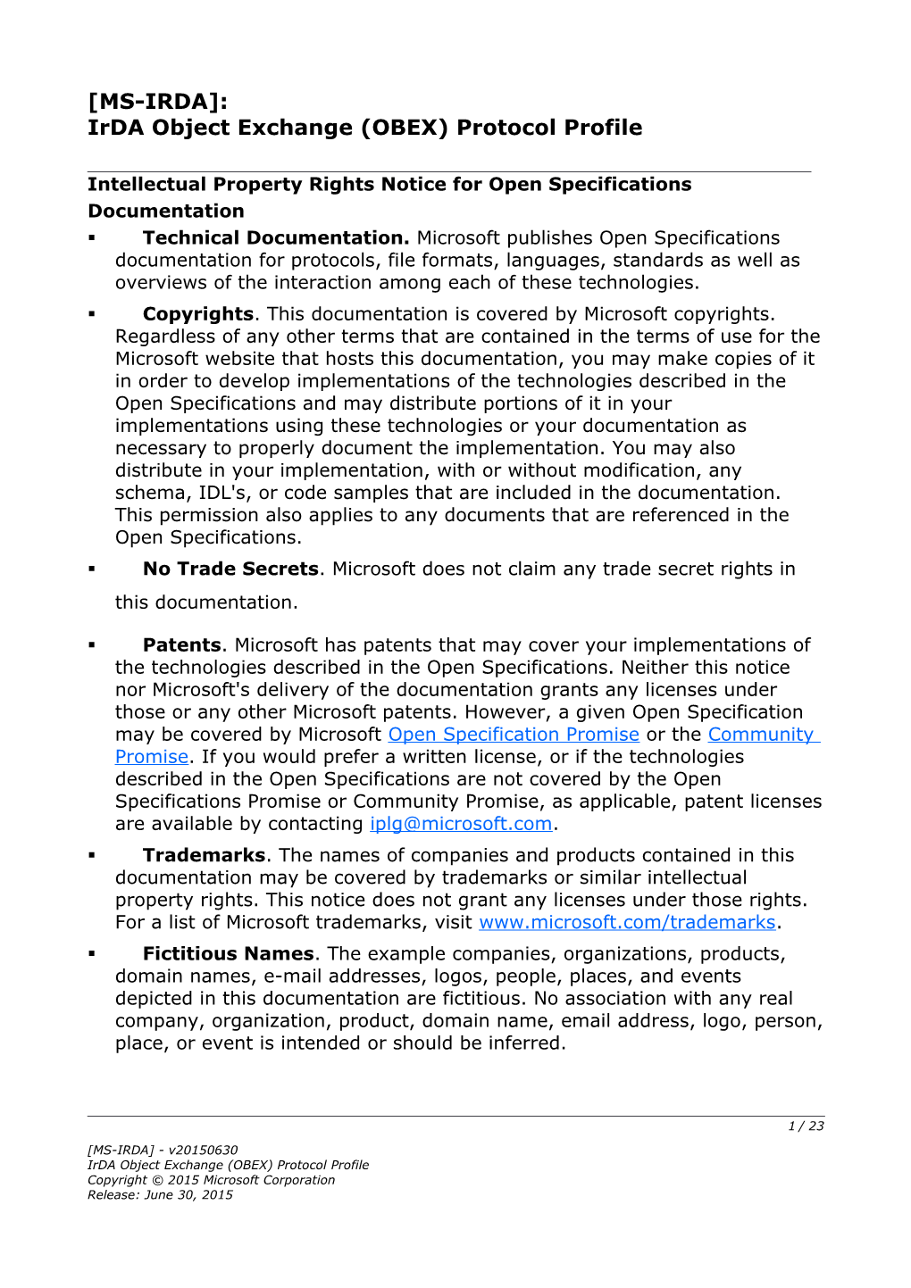 Irda Object Exchange (OBEX) Protocol Profile s1