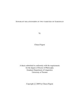 By Chiara Frigeni a Thesis Submitted in Conformity with the Requirements