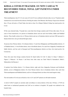 Kerala Covid-19 Tracker: 121 New Cases & 79