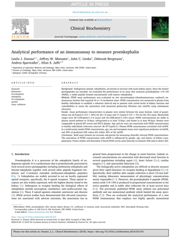 Analytical Performance of an Immunoassay to Measure Proenkephalin ⁎ Leslie J