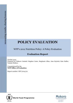 WFP's 2012 Nutrition Policy: a Policy Evaluation