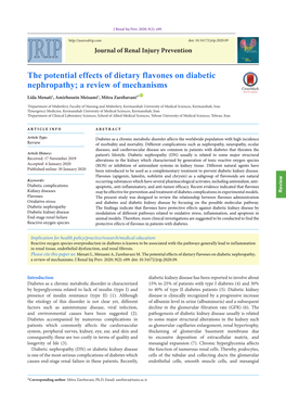The Potential Effects of Dietary Flavones on Diabetic Nephropathy; a Review of Mechanisms