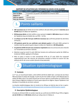 RAPPORT DE SITUATION SUR L'epidemie DU COVID‐19 EN ALGERIE Contexte Description Épidémiologique