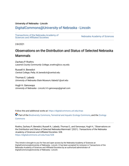Observations on the Distribution and Status of Selected Nebraska Mammals