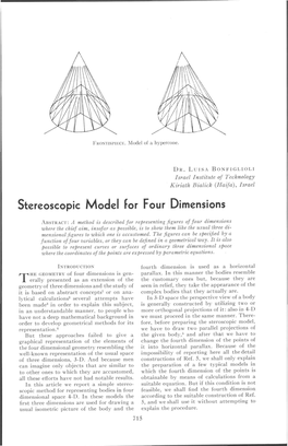 Stereoscopic Model for Four Dimensions