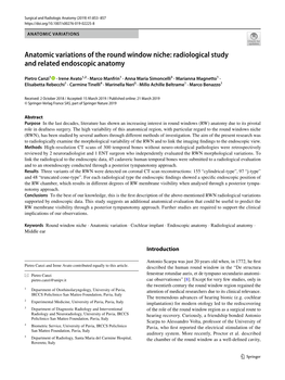 Anatomic Variations of the Round Window Niche: Radiological Study and Related Endoscopic Anatomy