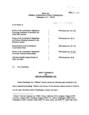 MAR 2 0 1S~7 FEDERAL COMMUNICATIONS COMMISSION ,;, Washington, D.C